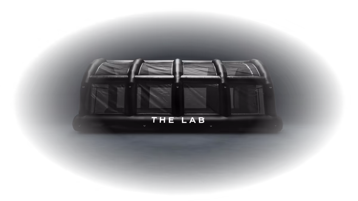 A 3D product render of an inflatable baseball cage.